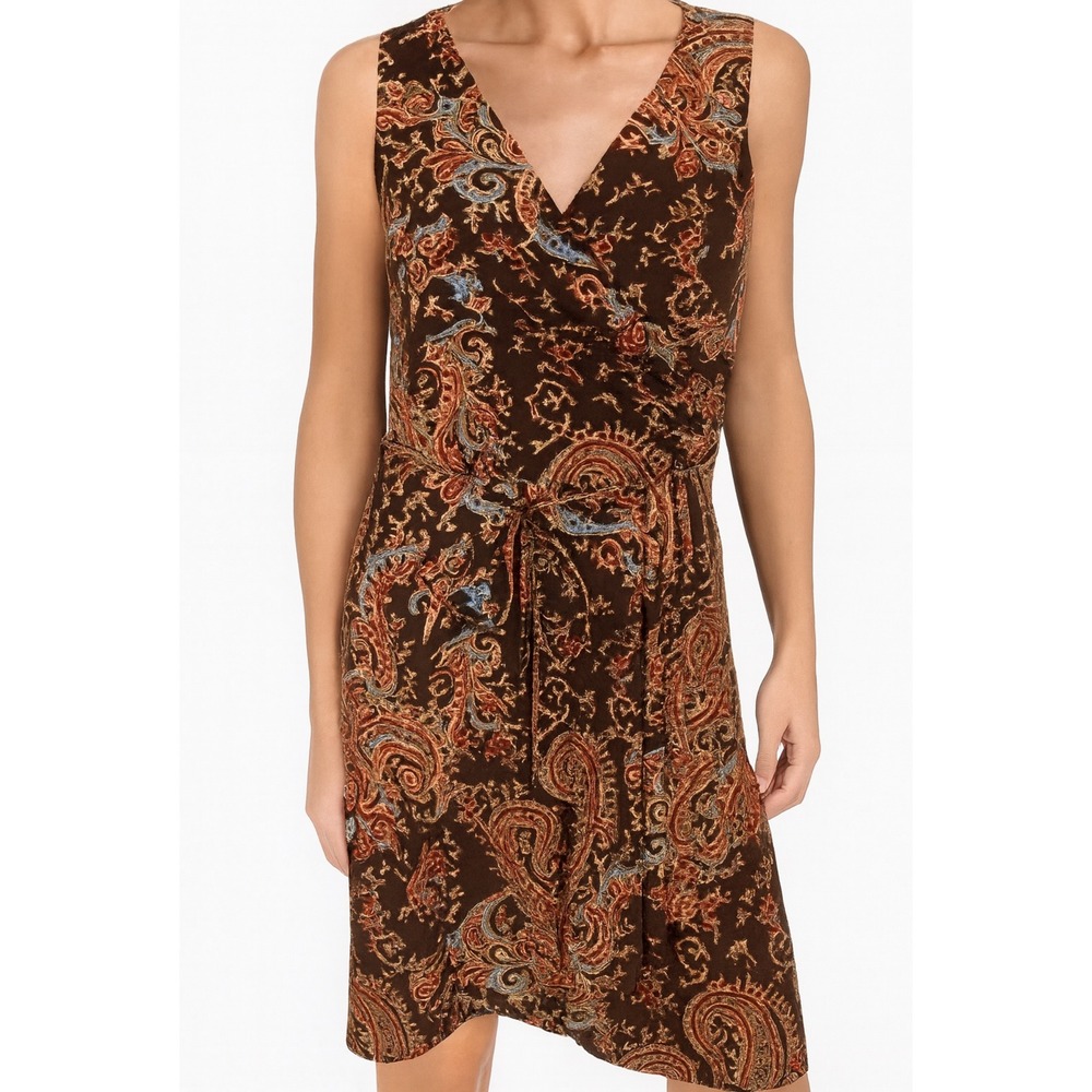Lauren Ralph Lauren Womens Brown Paisley VNeck Tie Waist Wrap Dress sz 3X boho